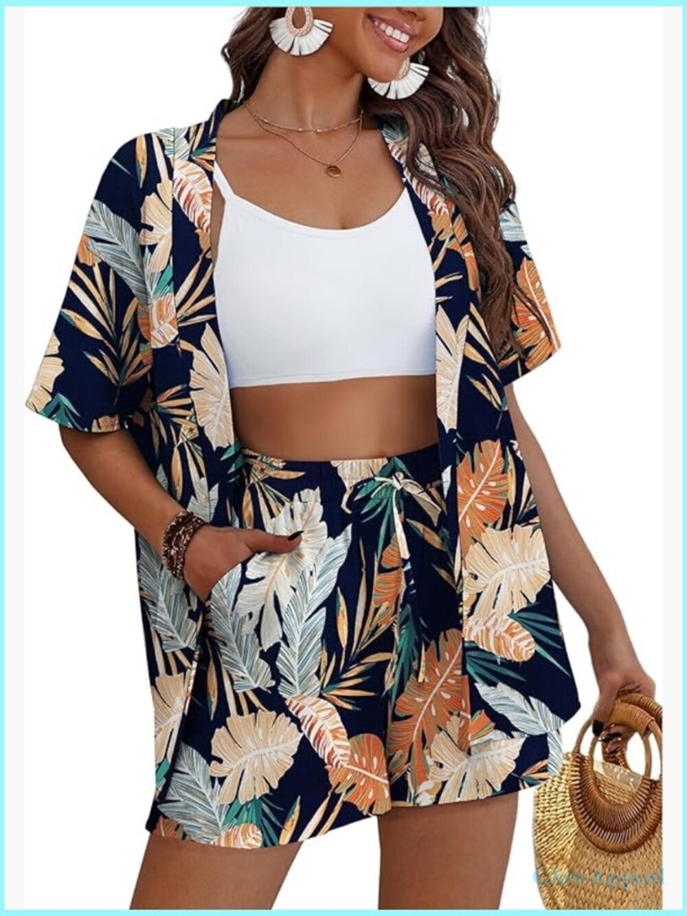 Women's 2-Piece Kimono Set, Lightweight Blouse & Shorts, Summer Beachwear